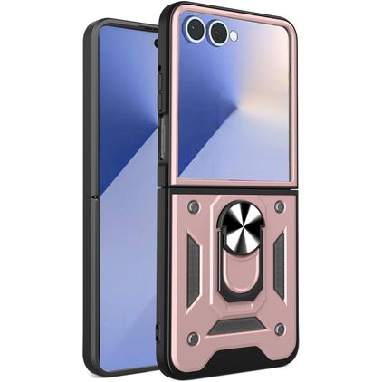 Mobigear Armor Ring Coque Samsung Galaxy Z Flip 7 Coque arrière Rigide Anti-Chocs avec Anneau-Support - Rose doré