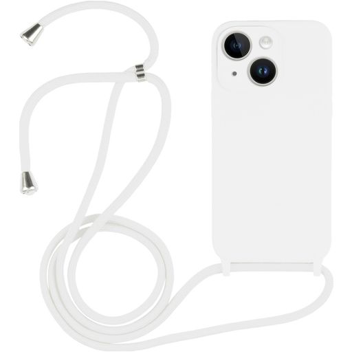 Mobigear Lanyard iPhone 15 Plus Coque avec cordon en Silicone - Blanc