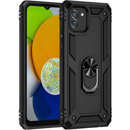 Mobigear Armor Ring Coque Samsung Galaxy A03 Coque arrière Rigide Anti-Chocs avec Anneau-Support - Noir