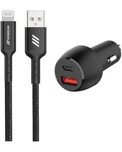 Mobigear Essentials - Double USB / USB-C Chargeur voiture Apple Lightning 1 mètre Power Delivery 48W - Noir