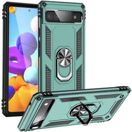 Mobigear Armor Ring Coque Google Pixel 6a Coque arrière Rigide Anti-Chocs avec Anneau-Support - Vert