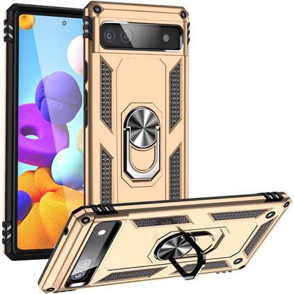 Mobigear Armor Ring Google Pixel 6a Plastique rigide Coque arrière Antichoc avec bague de maintien - Or