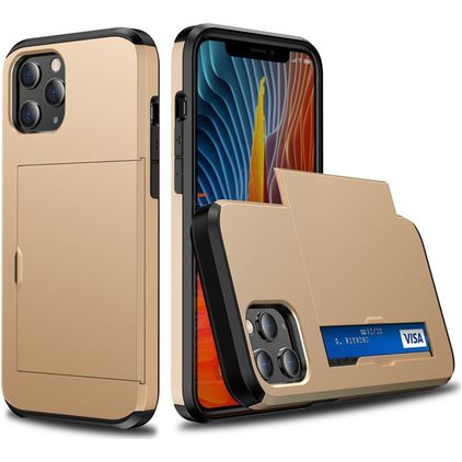 Mobigear Card Coque iPhone 12 Pro Coque arrière Rigide Anti-Chocs avec Porte-Cartes - Or