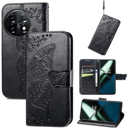 Mobigear Butterfly Housse OnePlus 11 Etui Porte-Monnaie - Noir