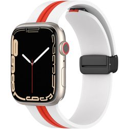 Mobigear Stripe Mag Bracelet Silicone Apple Watch Fermeture magnétique - 42/41/40/38 mm - Blanc / Rouge
