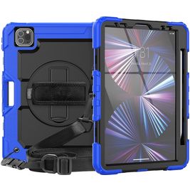 Mobigear SureGrip Xtreme Coque iPad Air 11 Pouces (2024) Coque arrière en Plastique rigide,Silicone + Porte-crayon + Bandoulière + Support Amovible - Dark Blue