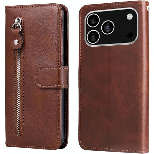Mobigear Zipper Housse iPhone 17 Pro Etui Porte-Monnaie - Marron