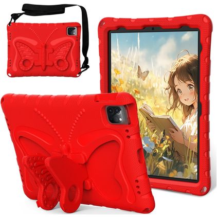 Mobigear Butterfly Coque iPad Air 11 Pouces (2025) Coque arrière en EVA + Bandoulière + Support Amovible - Rouge