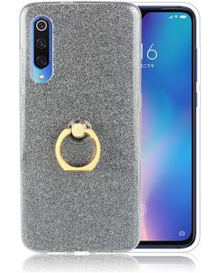 Mobigear Glitter Ring Coque Xiaomi Mi 9 Coque arrière en TPU Souple avec Anneau-Support - Noir