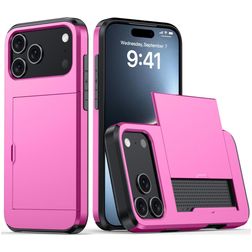 Mobigear Card Coque iPhone 18 Pro Coque arrière Rigide Anti-Chocs avec Porte-Cartes - Rose Red