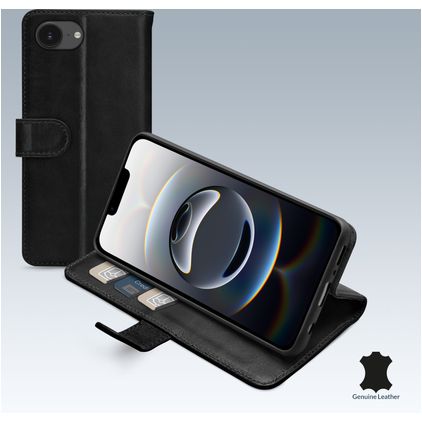 Mobilize Wallet Housse iPhone 16e Etui en Cuir Véritable Porte-Monnaie - Noir