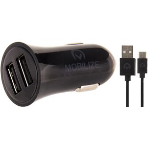 Mobilize - Double USB Chargeur voiture USB-C 1 mètre 12W 2.4A - Noir