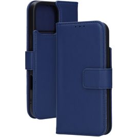 Mobiparts Wallet Housse iPhone 16 Pro Max MagSafe Etui en Cuir Véritable Porte-Monnaie - Bleu