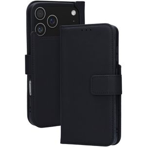 Mobiparts Wallet Housse iPhone 17 Pro Max MagSafe Etui en Cuir Véritable Porte-Monnaie - Noir