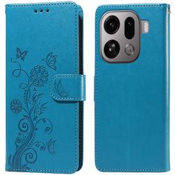 Mobigear Flowers Housse OPPO Find X9 Pro Etui Porte-Monnaie - Bleu
