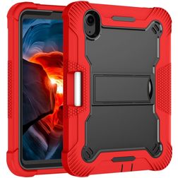 Mobigear ShieldStand Coque iPad Mini 6 (2021) Coque arrière en Plastique rigide,Silicone + Porte-crayon + Support Amovible - Noir / Rouge