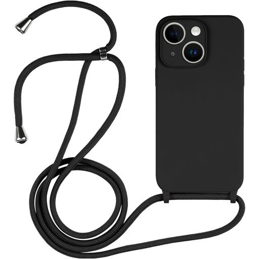 Mobigear Lanyard iPhone 15 Plus Coque avec cordon en Silicone - Noir