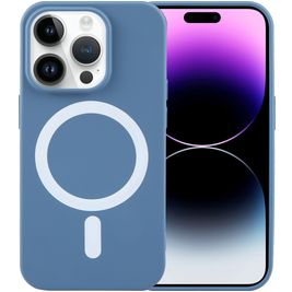 Mobigear Rubber Touch Coque iPhone 15 Pro MagSafe Coque arrière en Silicone - Bleu Mobigear Rubber Touch Coque iPhone 15 Pro MagSafe Coque arrière en Silicone - Bleu