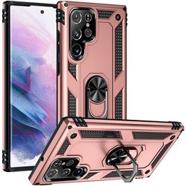 Mobigear Armor Ring Coque Samsung Galaxy S23 Ultra Coque arrière Rigide Anti-Chocs avec Anneau-Support - Rose doré