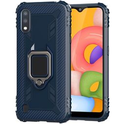 Mobigear Armor Ring Coque Samsung Galaxy A01 Coque arrière en TPU Souple Anti-Chocs avec Anneau-Support - Bleu