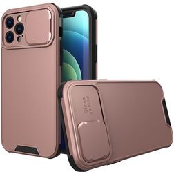 Mobigear Cam Slide Coque iPhone 14 Coque arrière Rigide avec Protecteur Lentilles - Rose doré