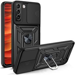 Mobigear Armor Ring Cam Slide Coque Samsung Galaxy S22 Coque arrière Rigide Anti-Chocs avec Anneau-Support et Protecteur Lentilles - Noir