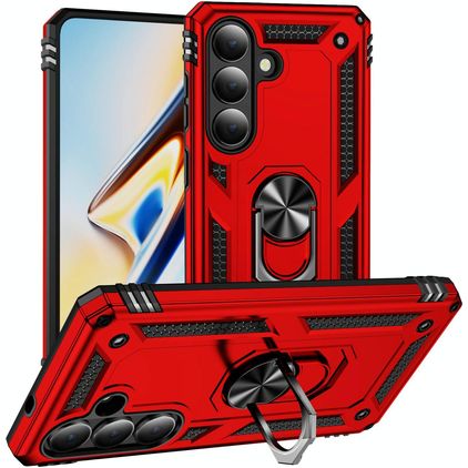 Mobigear Armor ring Coque Samsung Galaxy S26 Coque arrière Rigide Anti-Chocs avec Anneau-Support - Rouge