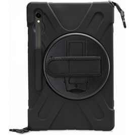 Xccess Survivor All-round Coque Samsung Galaxy Tab S9 FE Coque arrière en Plastique rigide,Silicone + Bandoulière + Support Amovible - Noir