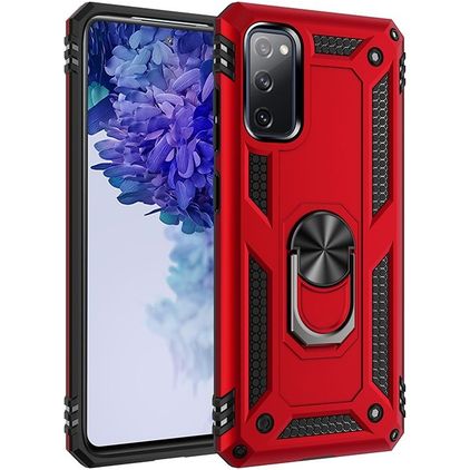 Mobigear Armor Ring Coque Samsung Galaxy S20 FE Coque arrière Rigide Anti-Chocs avec Anneau-Support - Rouge