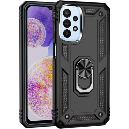 Mobigear Armor Ring Coque Samsung Galaxy A23 Coque arrière Rigide Anti-Chocs avec Anneau-Support - Noir