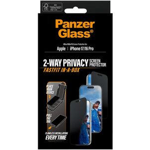 PanzerGlass FastFit iPhone 16 Pro Verre trempé Protection d'écran Confidentialité - Compatible Coque - Noir