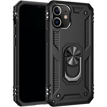 Mobigear Armor Ring Coque iPhone 12 Mini Coque arrière Rigide Anti-Chocs avec Anneau-Support - Noir