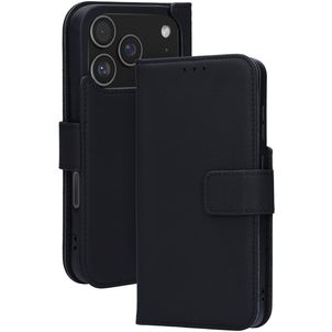 Mobiparts Wallet Housse iPhone 17 Pro MagSafe Etui en Cuir Véritable Porte-Monnaie - Noir