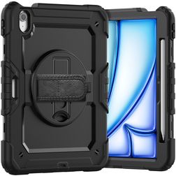 Xccess Survivor All-round Coque iPad Air 11 Pouces (2024) Coque arrière en Plastique rigide,Silicone + Bandoulière + Support Amovible - Noir