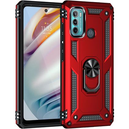 Mobigear Armor Ring Coque Motorola Moto G60 Coque arrière Rigide Anti-Chocs avec Anneau-Support - Rouge