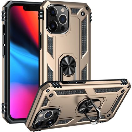 Mobigear Armor Ring Coque iPhone 14 Pro Coque arrière Rigide Anti-Chocs avec Anneau-Support - Or