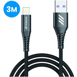 Mobigear Nylon - Câble USB-A vers Apple Lightning 3 mètres - Noir