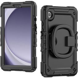Mobilize Rotating Defender Coque Samsung Galaxy Tab A9 (2023) Coque arrière en Plastique rigide,Silicone + Bandoulière + Support Amovible - Noir