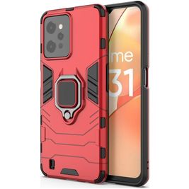 Mobigear Armor Ring Coque Realme C31 Coque arrière Rigide Anti-Chocs avec Anneau-Support - Rouge
