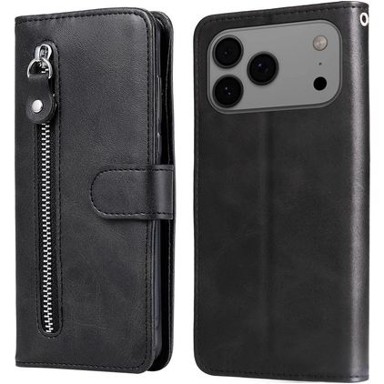 Mobigear Zipper Housse iPhone 17 Pro Max Etui Porte-Monnaie - Noir