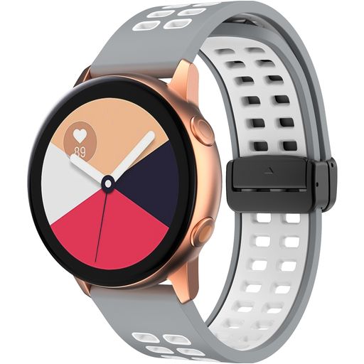 Mobigear Sport Plus Mag Bracelet Silicone Smartwatch Fermeture magnétique - Connexion universelle de 22 mm - Blanc / Gris
