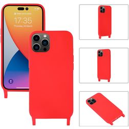 Mobigear Lanyard iPhone 14 Pro Max Coque avec cordon en Silicone - Rouge