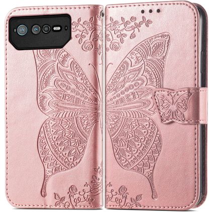 Mobigear Butterfly Housse ASUS ROG Phone 6 Pro Etui Porte-Monnaie - Rose doré