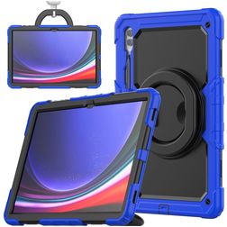 Mobigear RingGuard Samsung Galaxy Tab S10 Ultra Plastique rigide / Silicone Coque arrière + Porte-stylet + Bandoulière + Support - Bleu