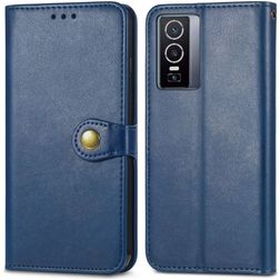 Mobigear Snap Button Housse Vivo Y76 Etui Porte-Monnaie - Bleu