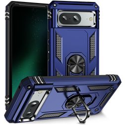 Mobigear Armor Ring Google Pixel 8a Plastique rigide Coque arrière Antichoc avec bague de maintien - Bleu