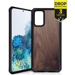 ITSkins HybridFusion Coque Samsung Galaxy S20 Plus Coque arrière Rigide Anti-Chocs - Dark Wood