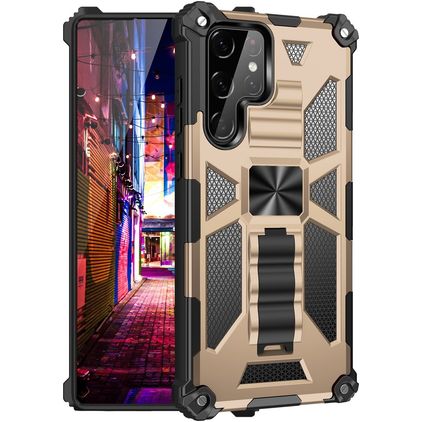 Mobigear Armor Stand Coque Samsung Galaxy S22 Ultra Coque arrière Rigide Anti-Chocs avec Support Amovible - Or