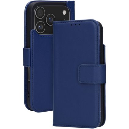 Mobiparts Wallet Housse iPhone 17 Pro MagSafe Etui en Cuir Véritable Porte-Monnaie - Bleu