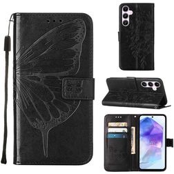 Mobigear Butterfly Housse Samsung Galaxy A55 Etui Porte-Monnaie - Noir